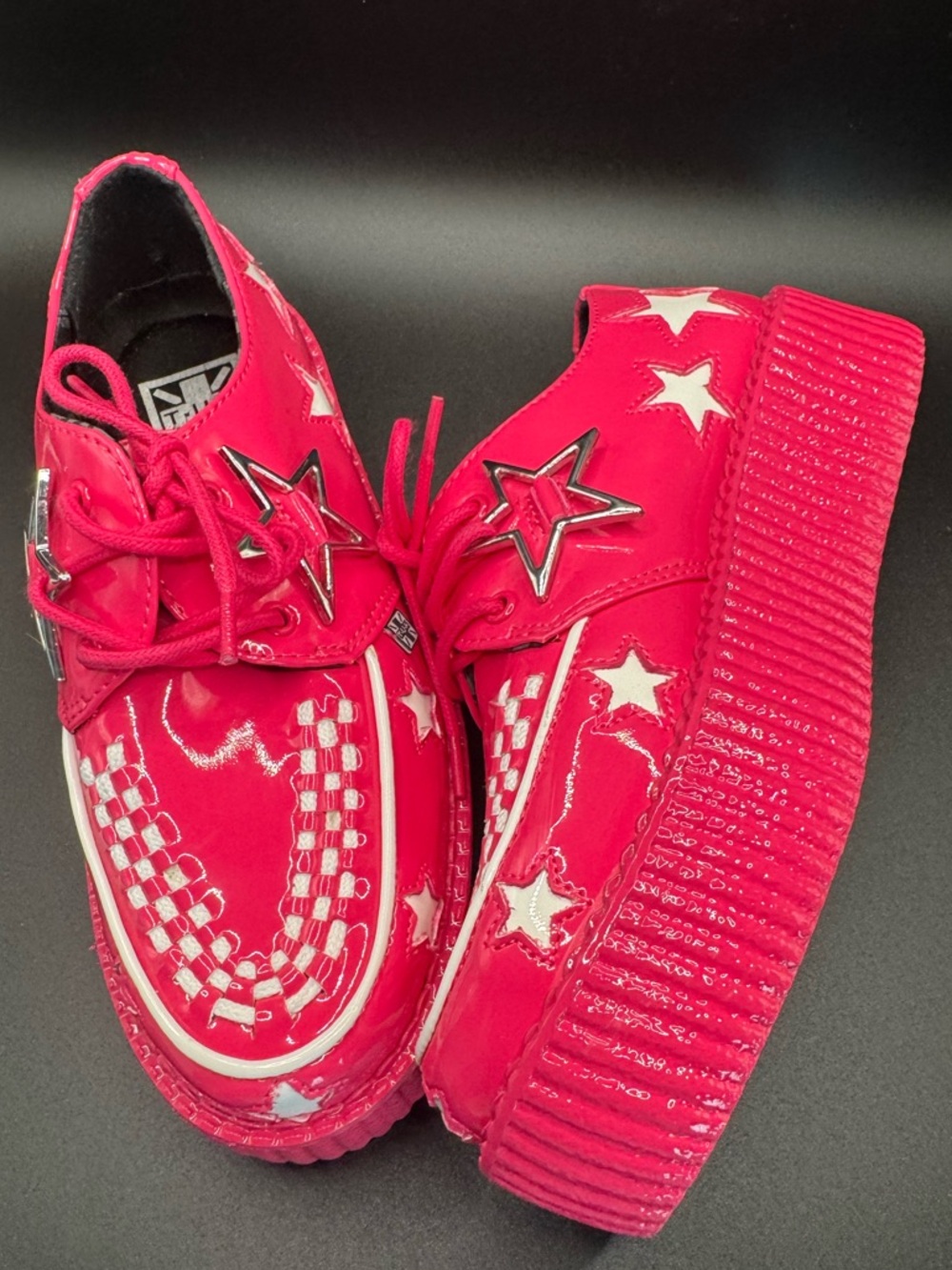 T.U.K. Hot Pink Creepers Size 7 Patent Leather Platform Star Punk Goth Y2K Shoes